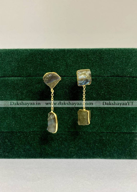 Labradorite Raw Crystal Drop Earrings | Gold Plated Brass