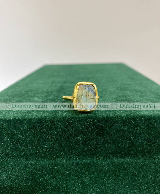 Labradorite Raw Crystal Ring | Gold Plated Brass