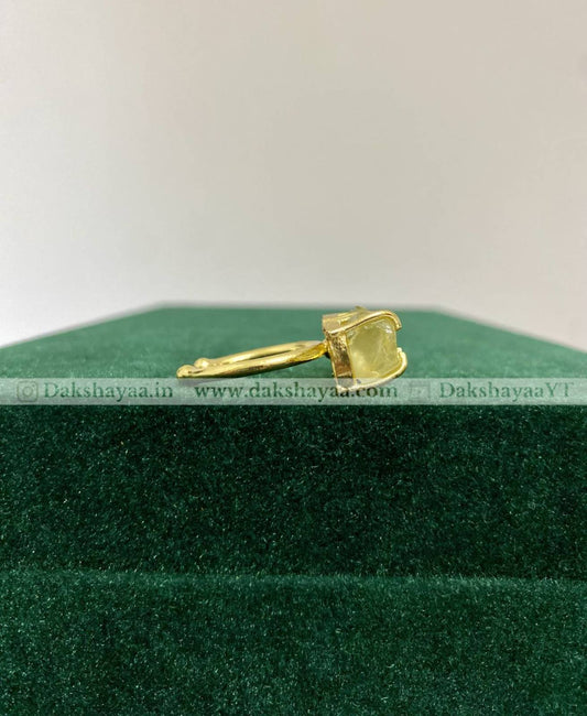 Lemon Quartz Double Raw Crystal Ring | Gold Plated Brass