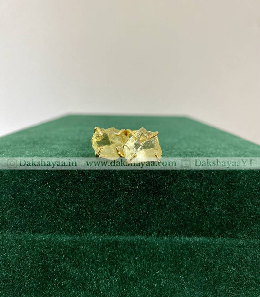 Lemon Quartz Double Raw Crystal Ring | Gold Plated Brass