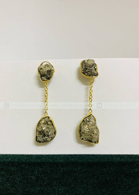 Pyrite Raw Crystal Drop Earrings | Gold Plated Brass