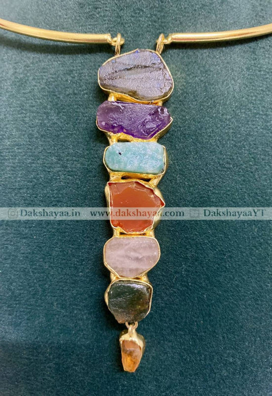 Raw 7 Chakra Crystal Choker Necklace | Gold Plated Brass