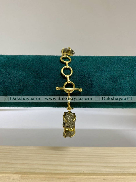 Raw Pyrite Crystal Link Bracelet | Gold Plated Brass
