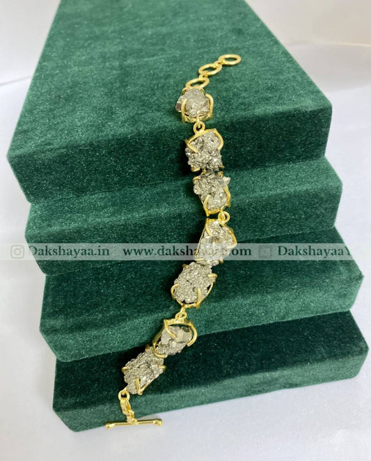 Raw Pyrite Crystal Link Bracelet | Gold Plated Brass