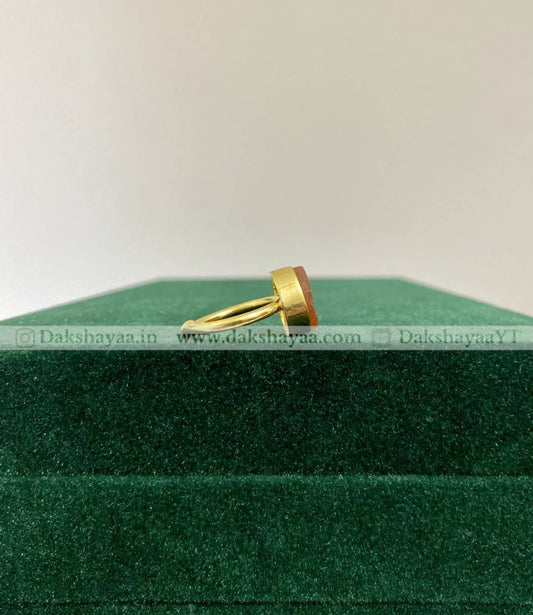 Red Aventurine Cabochon Ring | Gold Plated Brass