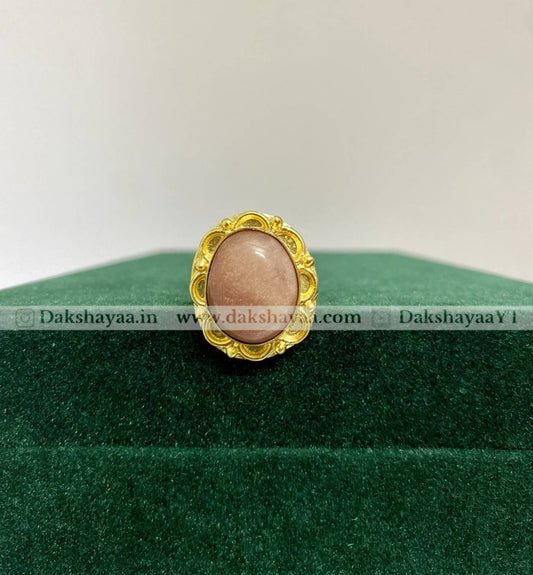 Red Aventurine Ornate Cabochon Ring | Gold Plated Brass