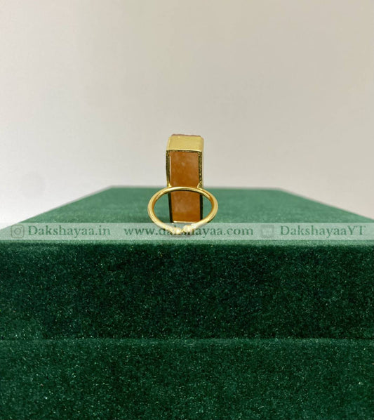 Red Aventurine Raw Crystal Statement Ring | Gold Plated Brass