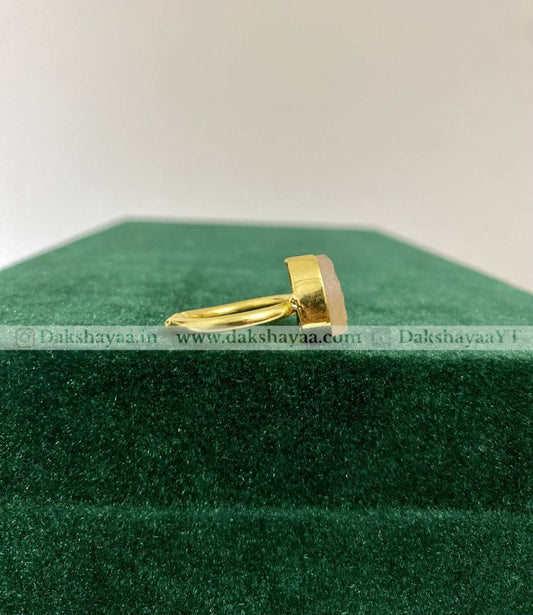 Rose Quartz Cabochon Ring | Gold Plated Brass