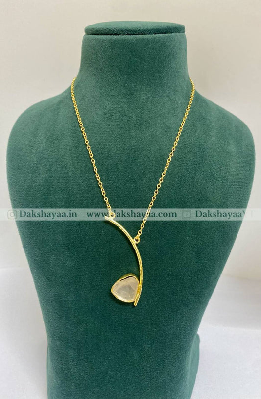 Rose Quartz Modern Pendant Necklace | Gold Plated Brass