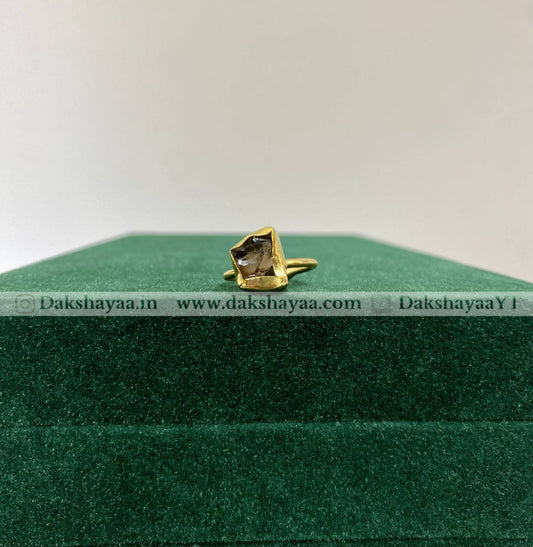 Smokey Quartz Raw Crystal Ring | Gold Plated Brass