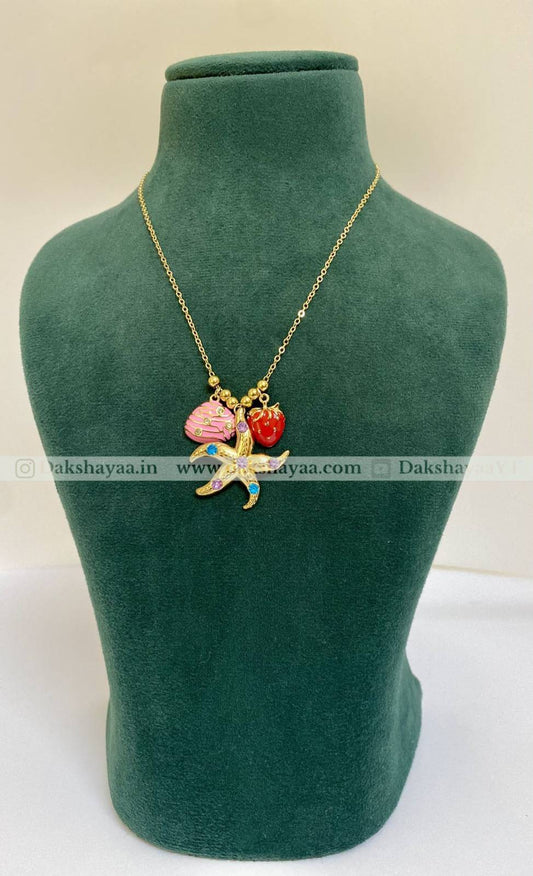 Starfish, Shell & Strawberry Charm Necklace