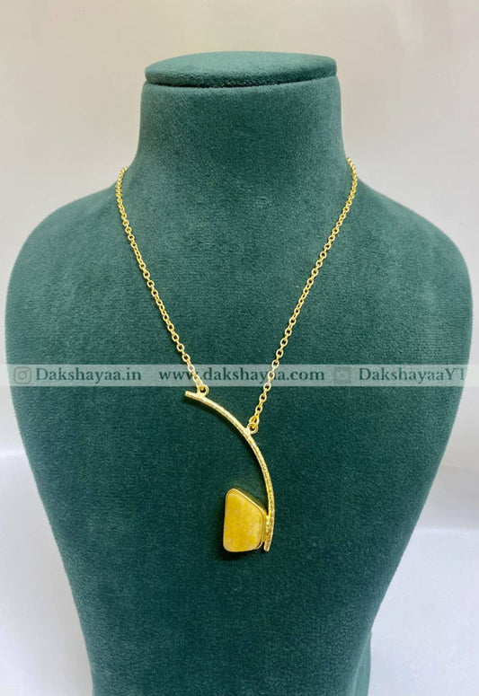Yellow Aventurine Modern Pendant Necklace | Gold Plated Brass