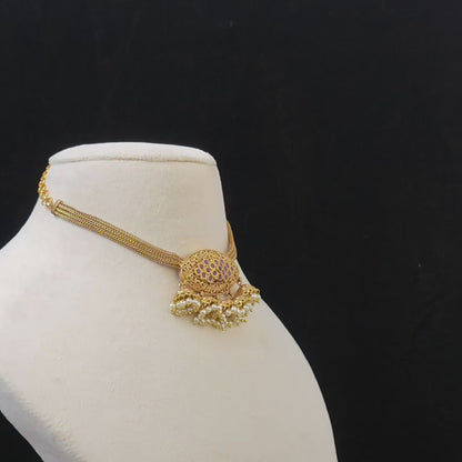 Matt Gold Temple Oval Choker Necklace Set