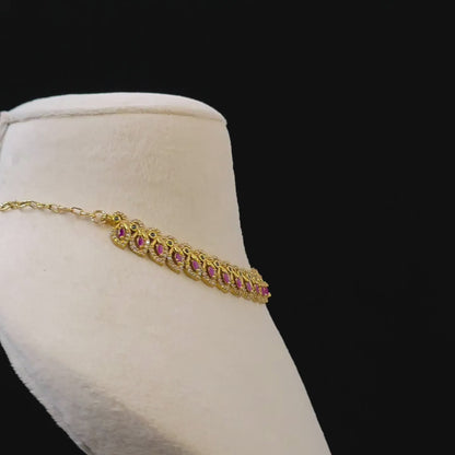 Pink Leaf Motif Choker Necklace Set