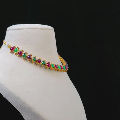 Reversible Palakka Necklace Set with 2 Pair of Earrings