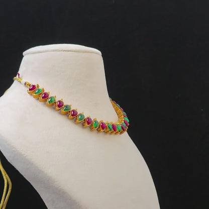 Reversible Palakka Necklace Set with 2 Pair of Earrings