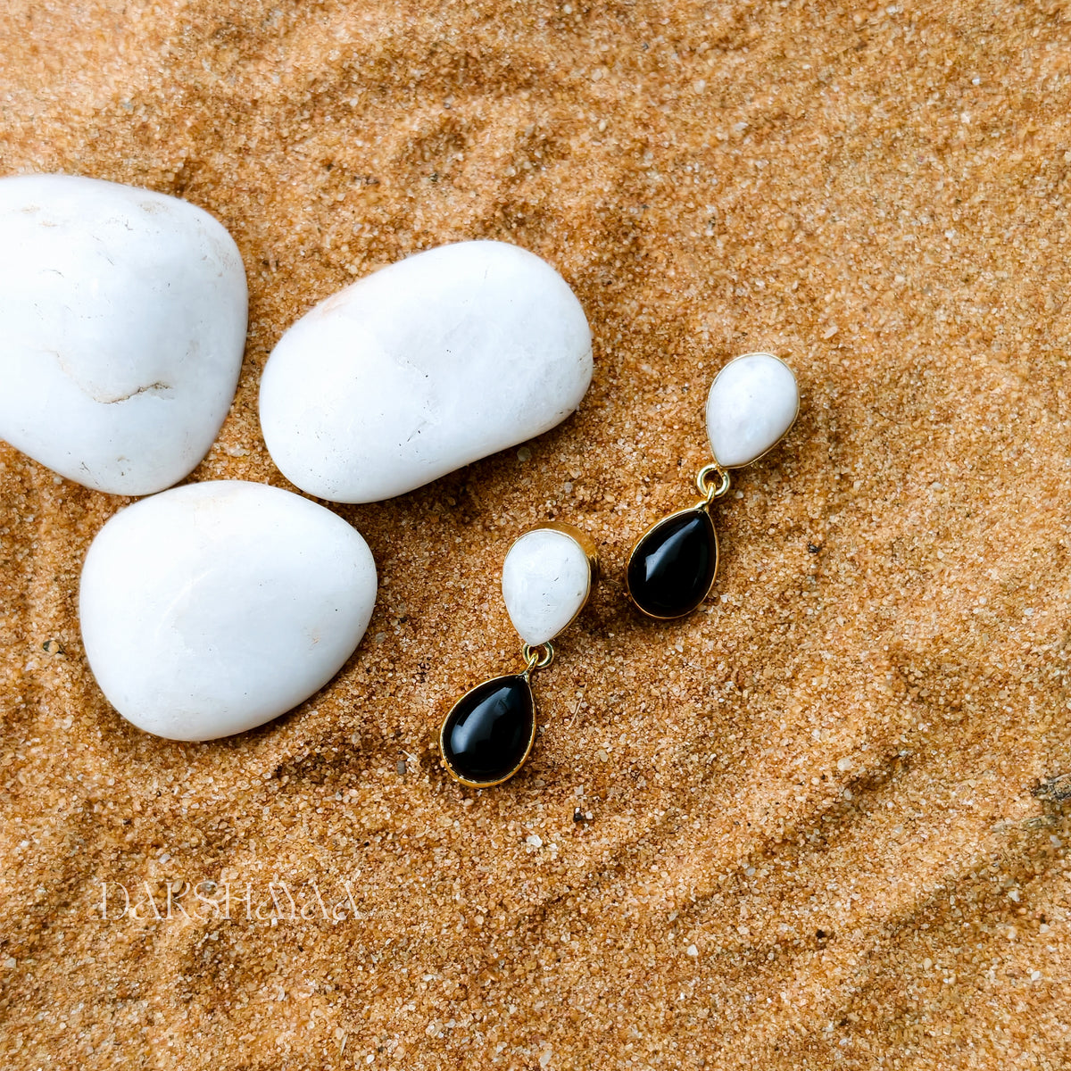 Rainbow Moonstone & Black Onyx Earrings