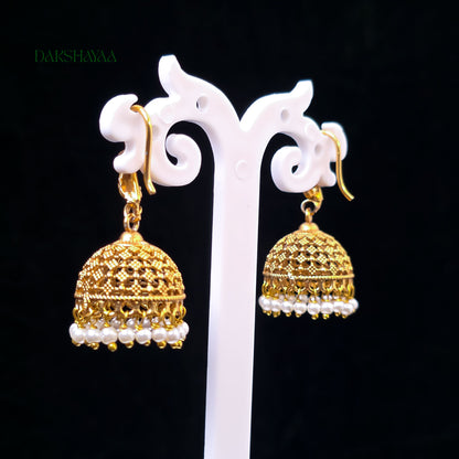 Classic Lightweight Gold Finish Pearl Jhumka Earrings