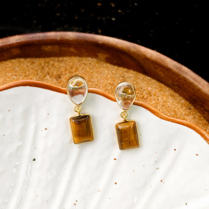Tiger Eye & Clear Quartz Drop Earrings