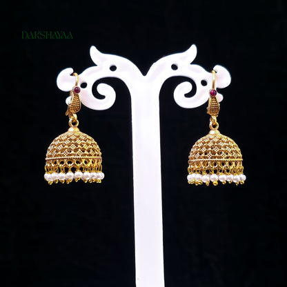 Classic Lightweight Gold Finish Pearl Jhumka Earrings