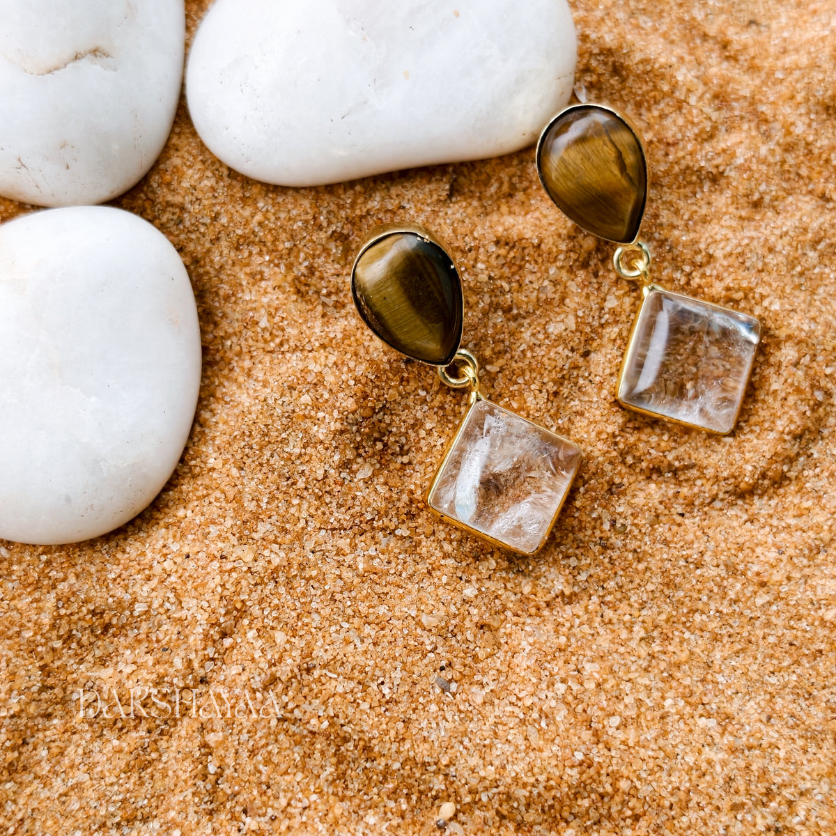 Clear Quartz & Tiger Eye Earrings