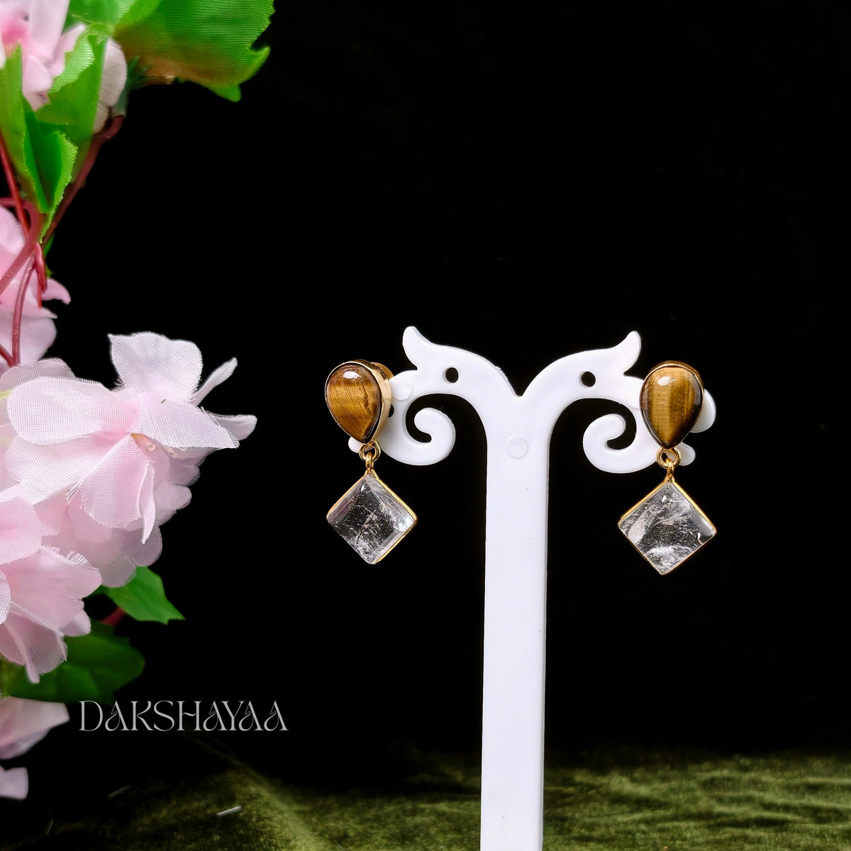 Clear Quartz & Tiger Eye Earrings