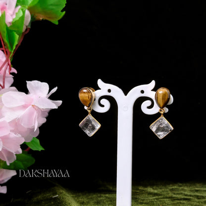 Clear Quartz & Tiger Eye Earrings