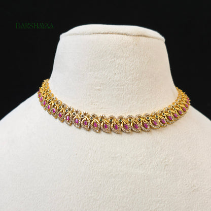 Pink Leaf Motif Choker Necklace Set