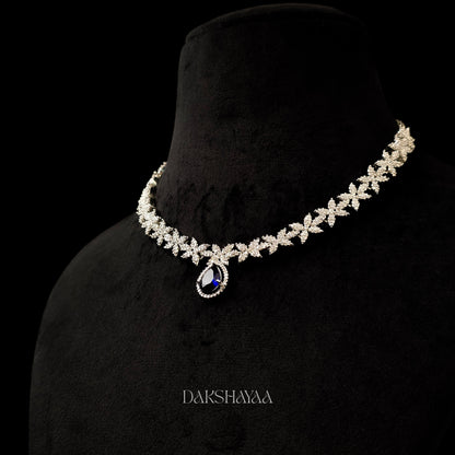 Royal Blue Cubic Zirconia Floral Necklace Set