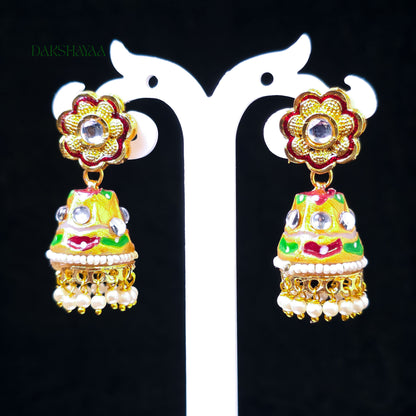 Multicolour Enamel Floral Jhumka Earrings