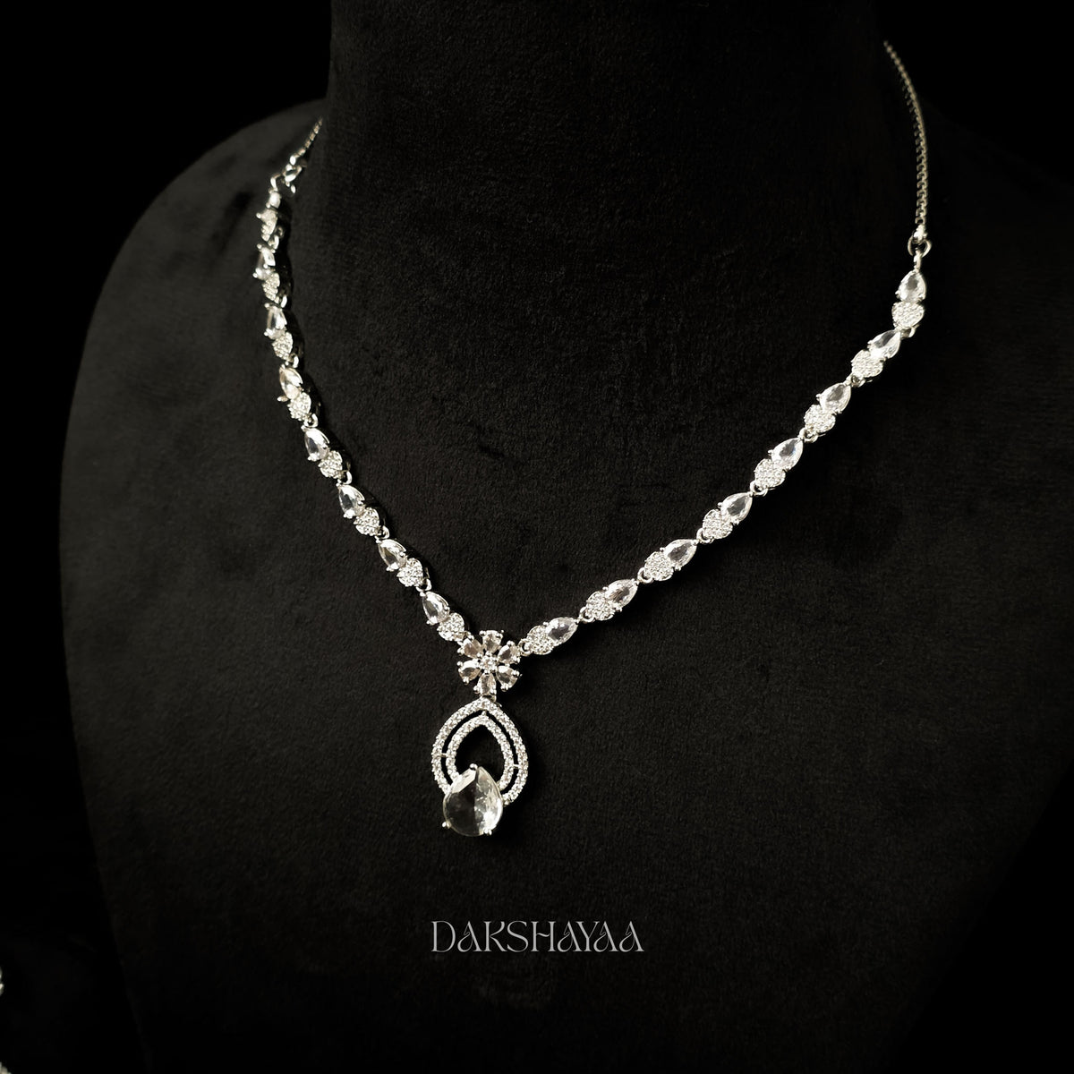 Diamond Finish Solitaire Drop Necklace Set