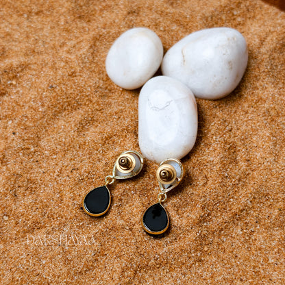Rainbow Moonstone & Black Onyx Earrings