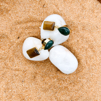 Green Aventurine & Tiger Eye Drop Earrings