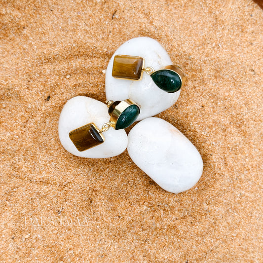Green Aventurine & Tiger Eye Drop Earrings