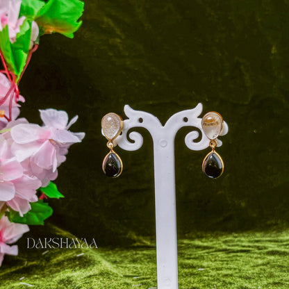 Clear Quartz & Black Onyx Drop Earrings
