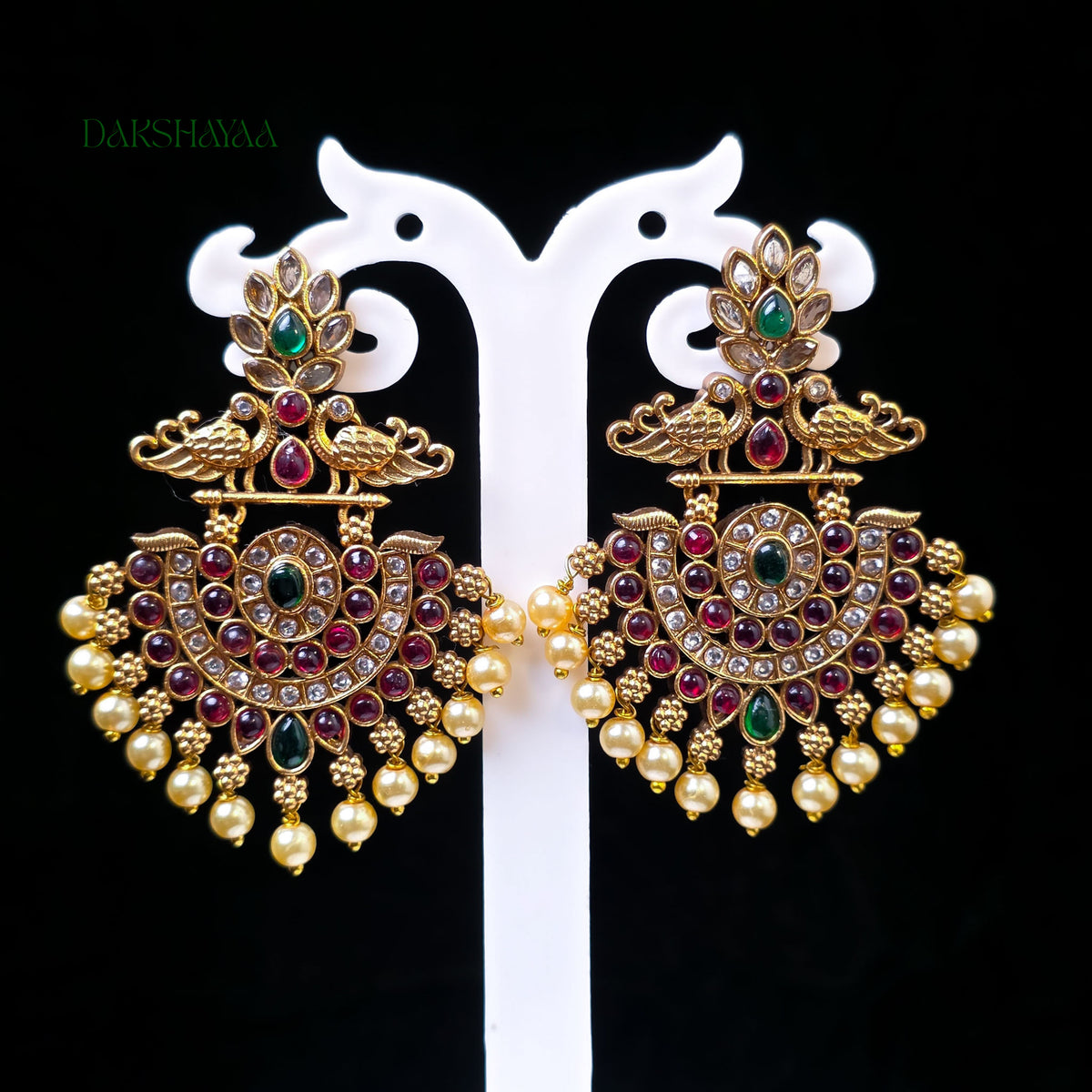 Peacock Temple Chandbali Earrings
