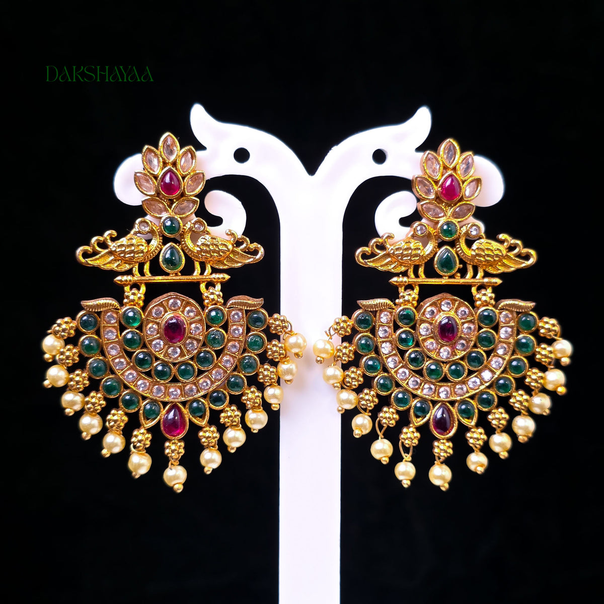 Peacock Temple Chandbali Earrings