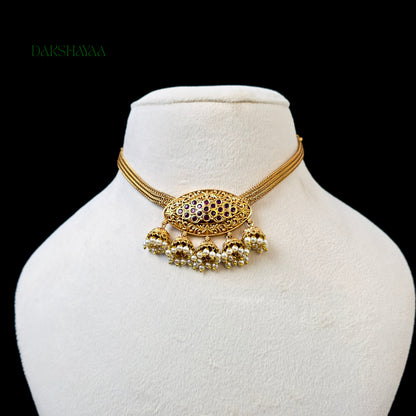 Matt Gold Temple Oval Choker Necklace Set
