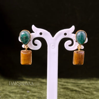 Green Aventurine & Tiger Eye Drop Earrings