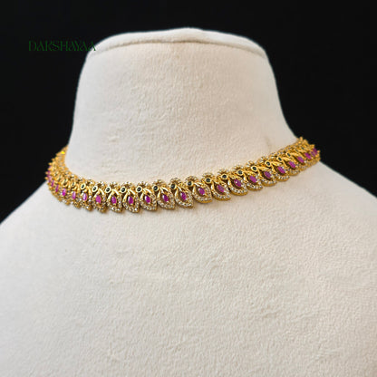 Pink Leaf Motif Choker Necklace Set