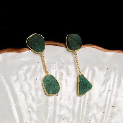 Natural Uncut Green Aventurine Earrings