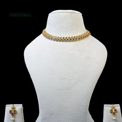 Pink Leaf Motif Choker Necklace Set