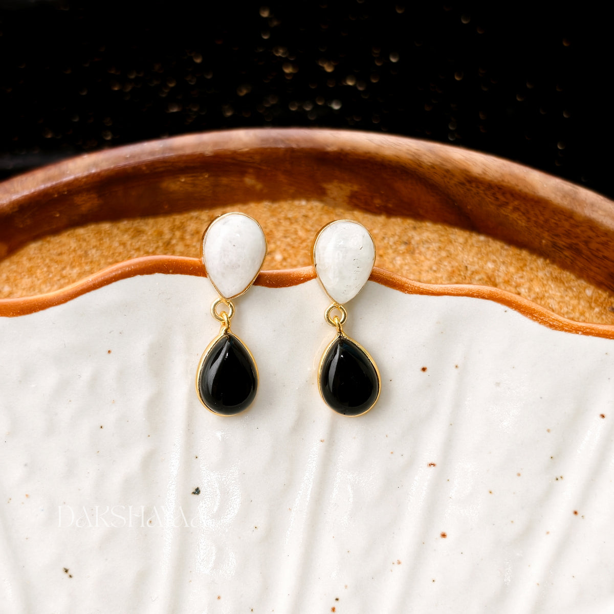 Rainbow Moonstone & Black Onyx Earrings