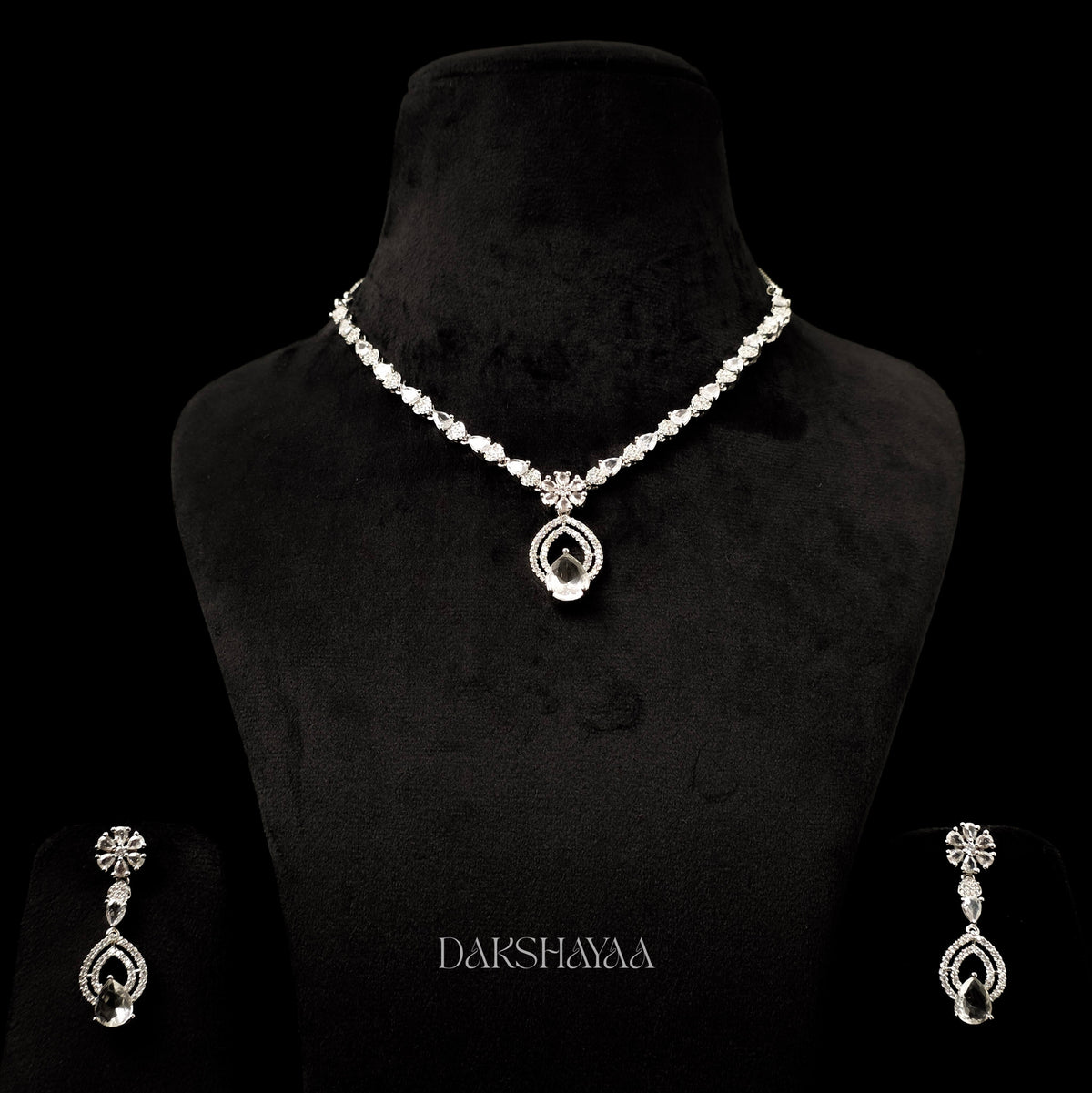 Diamond Finish Solitaire Drop Necklace Set