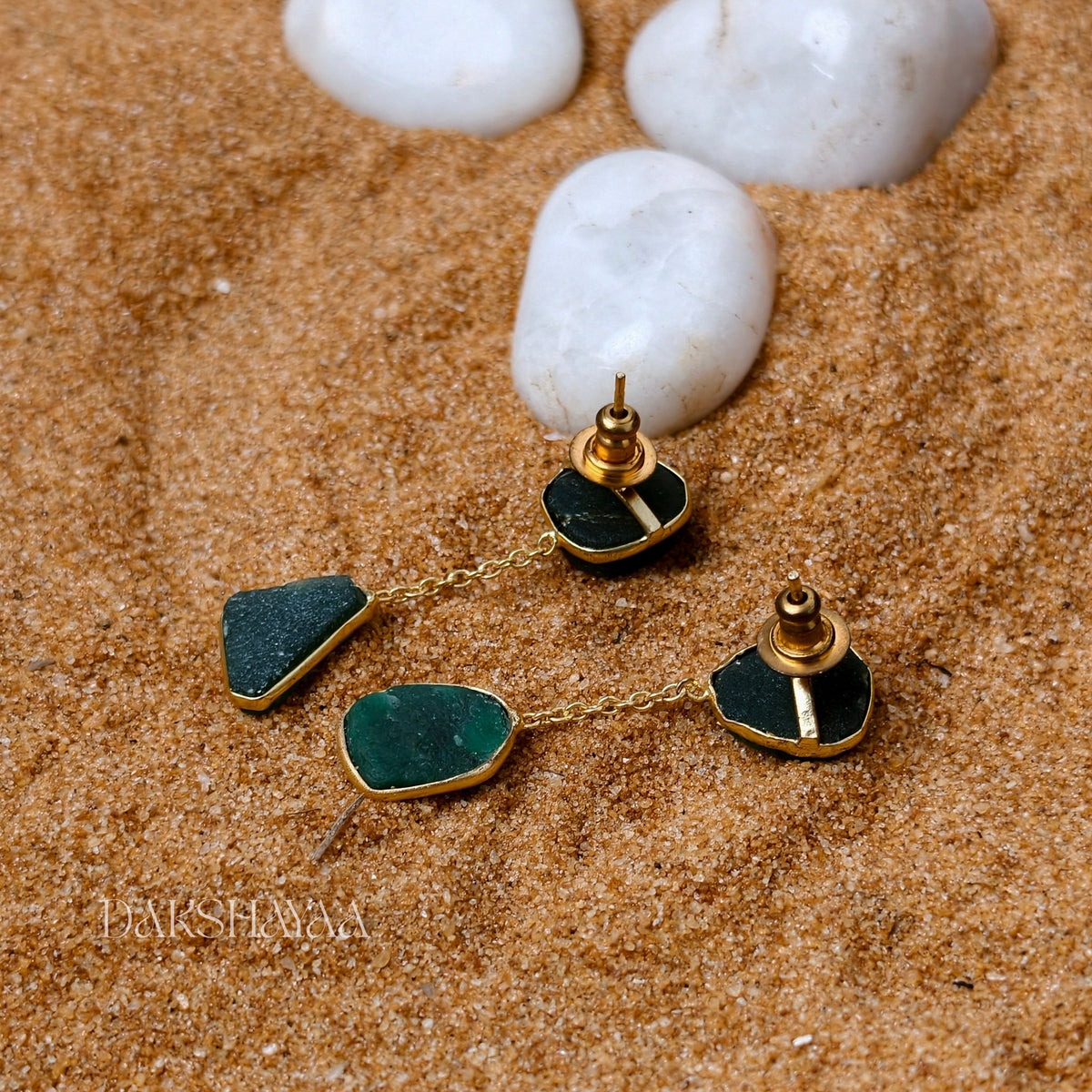 Natural Uncut Green Aventurine Earrings