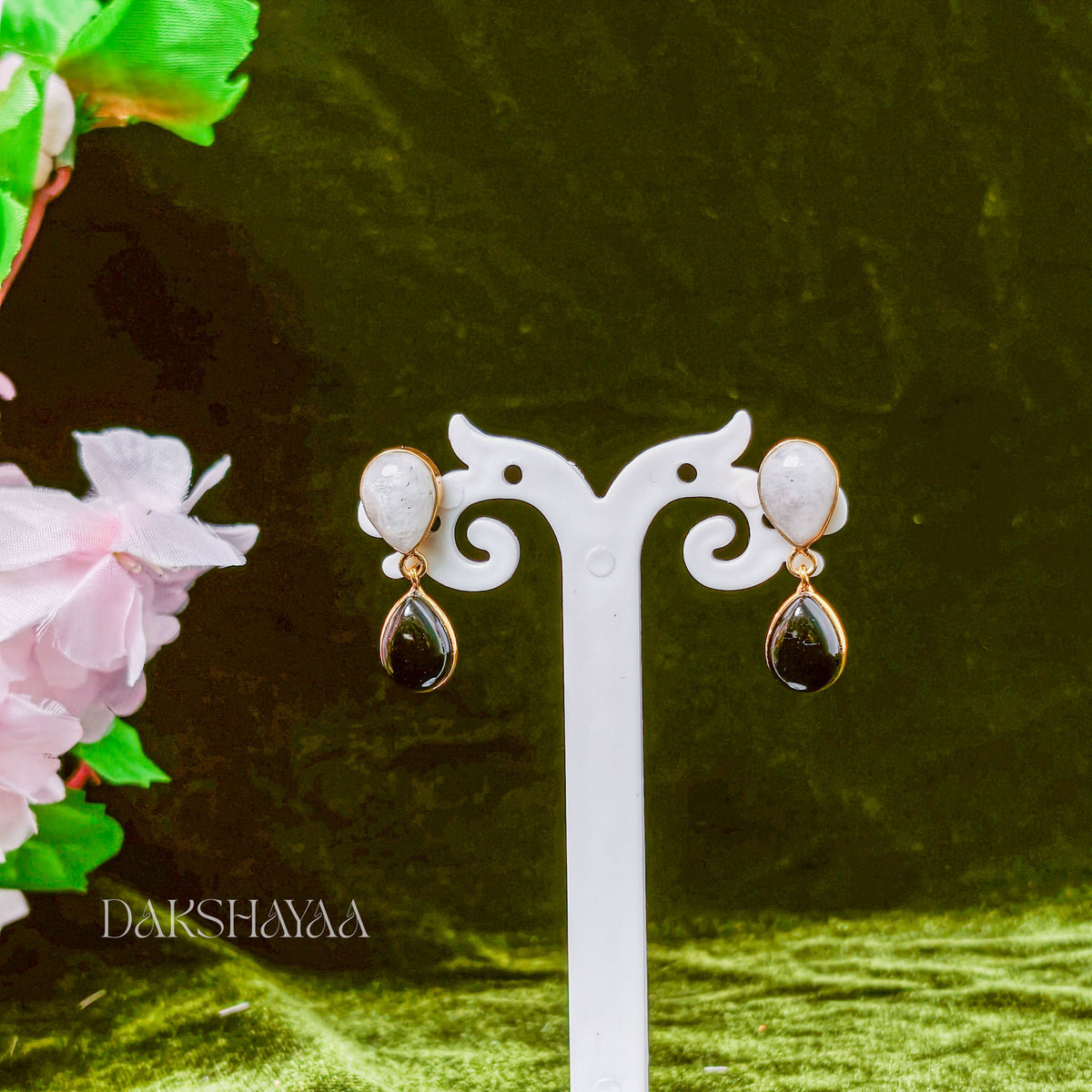 Rainbow Moonstone & Black Onyx Earrings