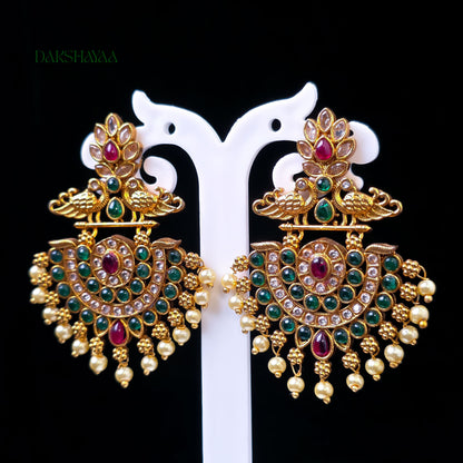 Peacock Temple Chandbali Earrings