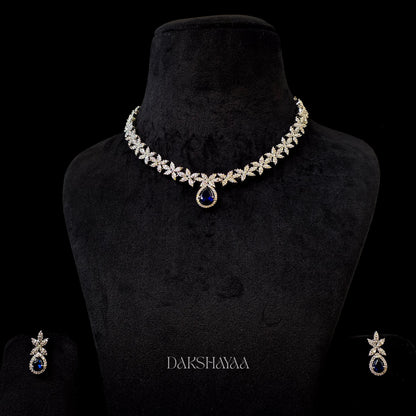 Royal Blue Cubic Zirconia Floral Necklace Set