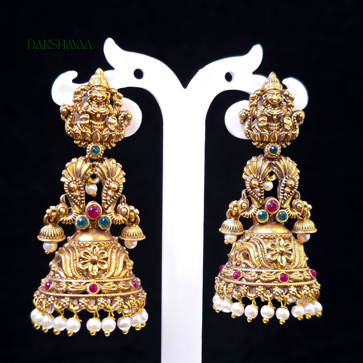 Ruby-Green Temple Jhumka Earrings