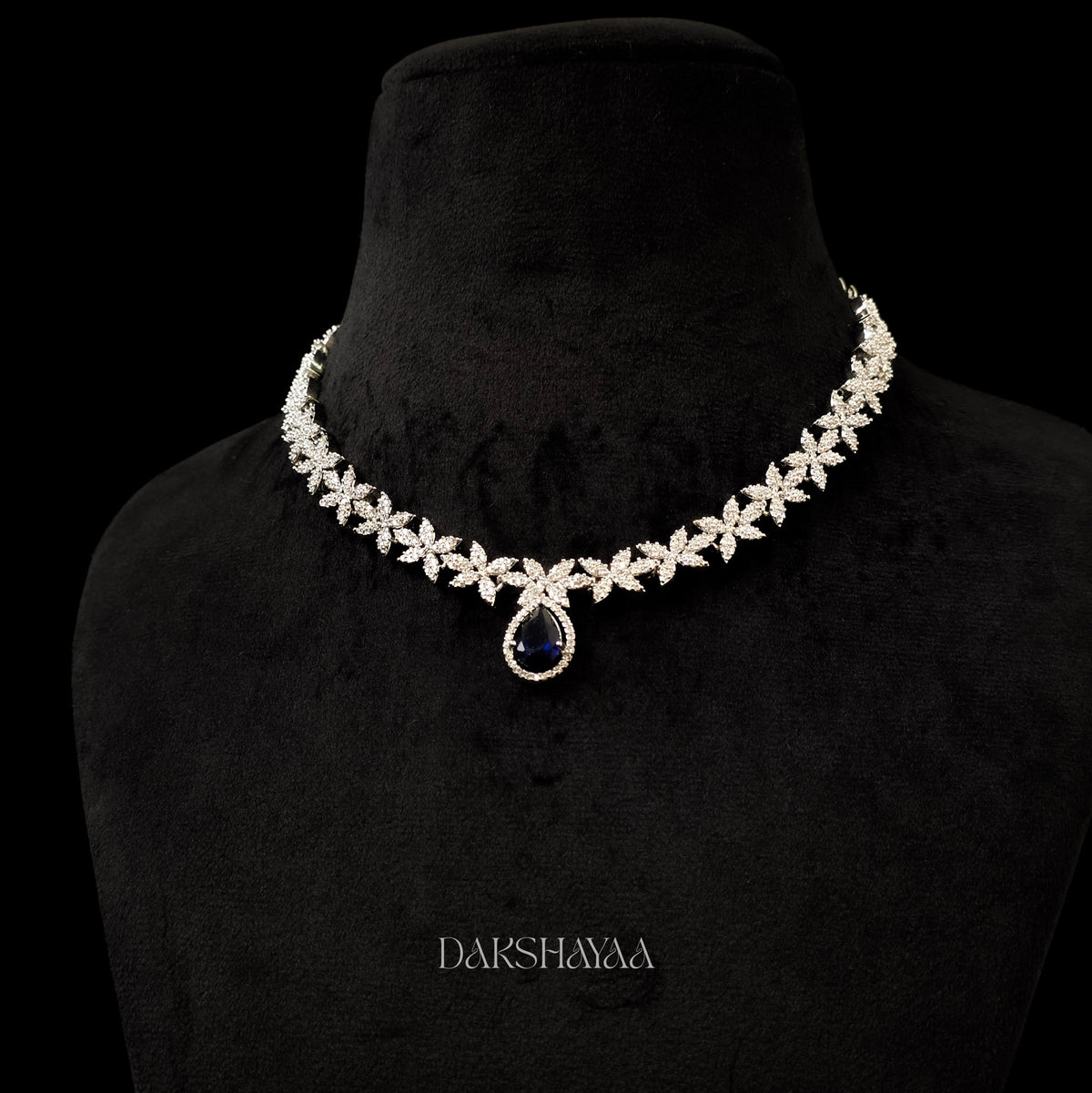 Royal Blue Cubic Zirconia Floral Necklace Set